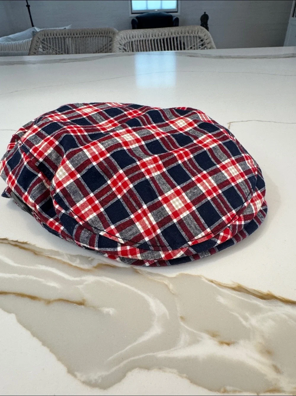Janie and Jack Red Navy Plaid Newsboy Cap